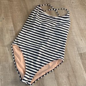 Nautical Sailor Stripe One Piece Tie Back Swimsuit Plus Size 16 J. Crew